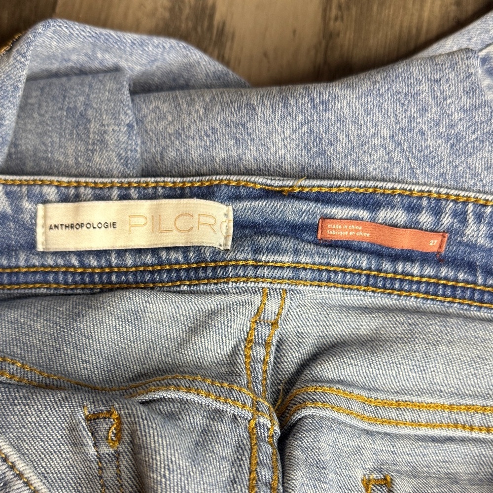 Anthropologie Pilcro Light Blue Straight Jeans with Embroidered Side Camo Trim - Picture 2 of 5